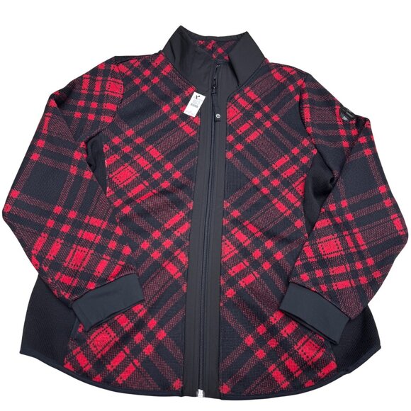 NEW Talbots Women's Fleece Back Jacket Plaid Pattern Red & Black Full-Zip, Sz L - Picture 1 of 9